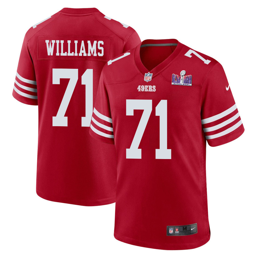 Trent Williams 71 San Francisco 49ers Super Bowl LVIII Patch Game Men Jersey - Scarlet JS1191 Saliibo