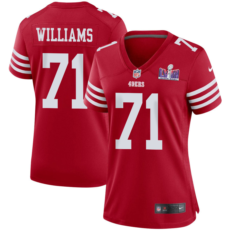 Trent Williams 71 San Francisco 49ers Super Bowl LVIII Patch Game Women Jersey - Scarlet JS1947 Saliibo
