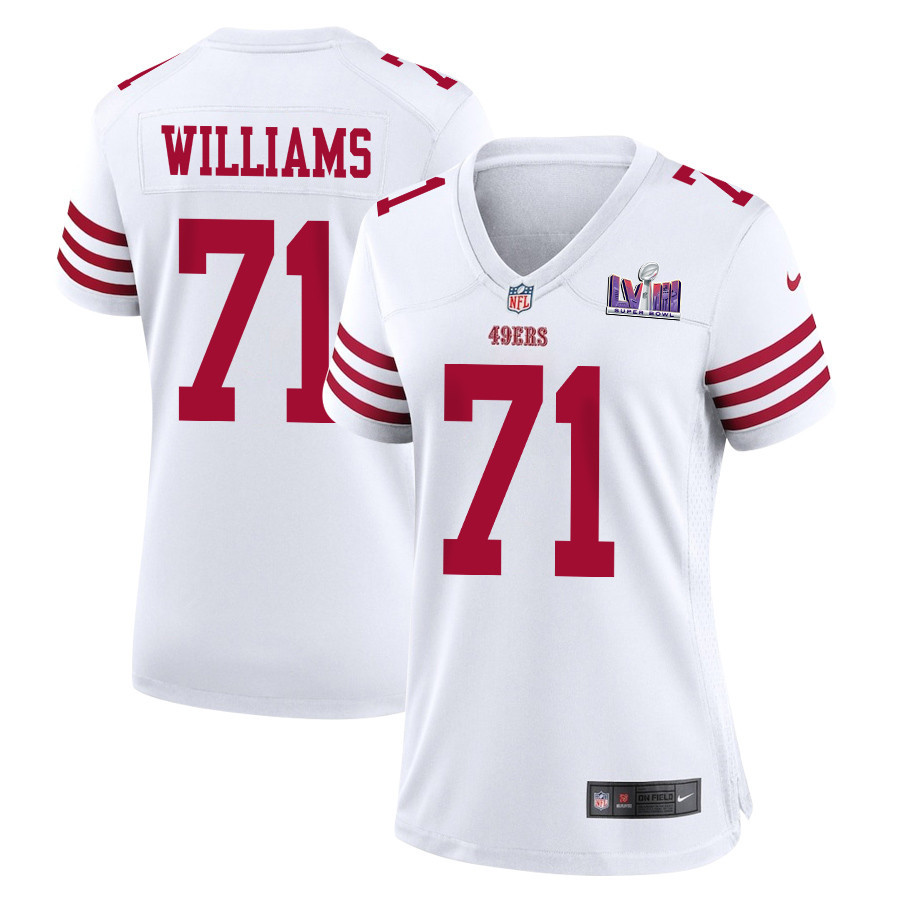 Trent Williams 71 San Francisco 49ers Super Bowl LVIII Patch Game Women Jersey - White JS9807 Saliibo