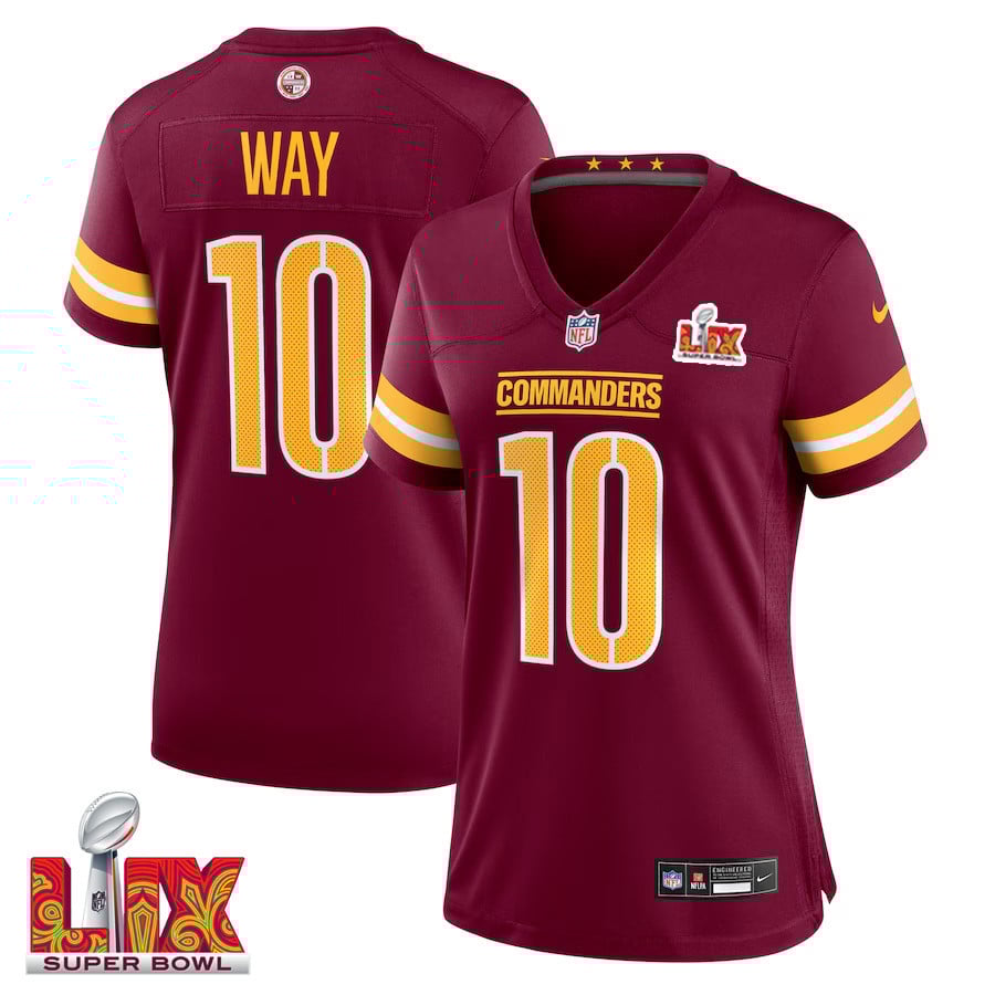 Tress Way #10 Washington Commanders Super Bowl LIX Women's Jersey - Burgundy JS6608 Saliibo