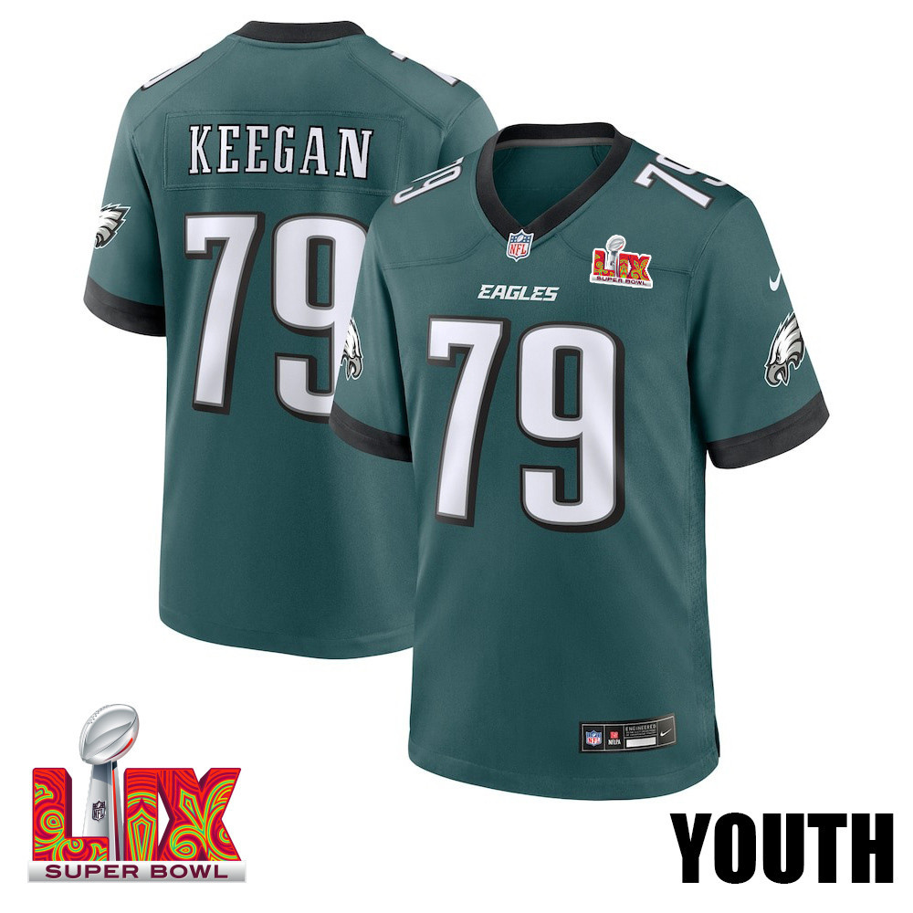 Trevor Keegan #79 Philadelphia Eagles Super Bowl LIX YOUTH Jersey - Midnight Green JS2513 Saliibo
