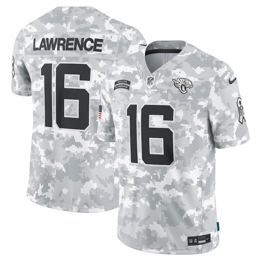 Trevor Lawrence 16 Jacksonville Jaguars 2024 Salute to Service Limited Men Jersey - Arctic Camo JS6730 Saliibo