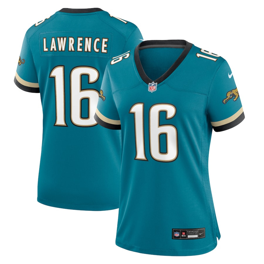 Trevor Lawrence 16 Jacksonville Jaguars Women's Prowler Throwback Game Jersey - Teal JS9588 Saliibo