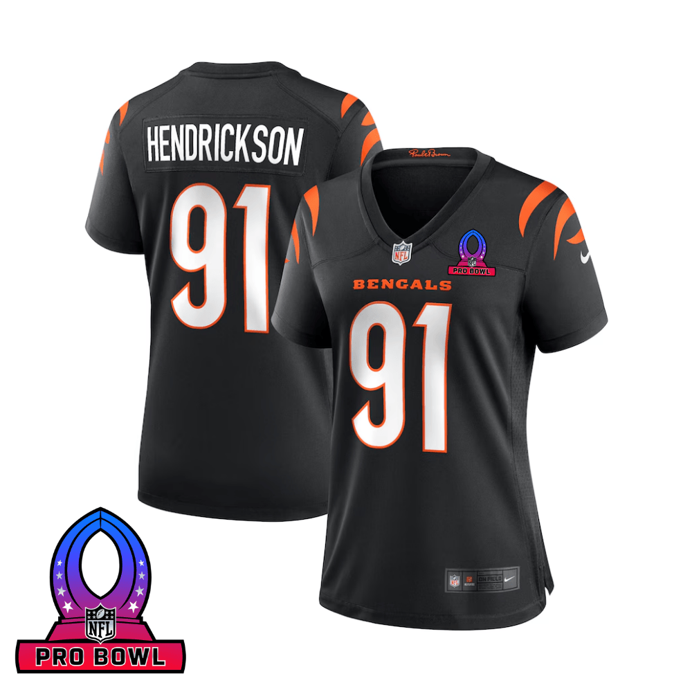 Trey Hendrickson 91 Cincinnati Bengals 2025 Pro Bowl Patch Women Game Jersey - Black JS8897 Saliibo
