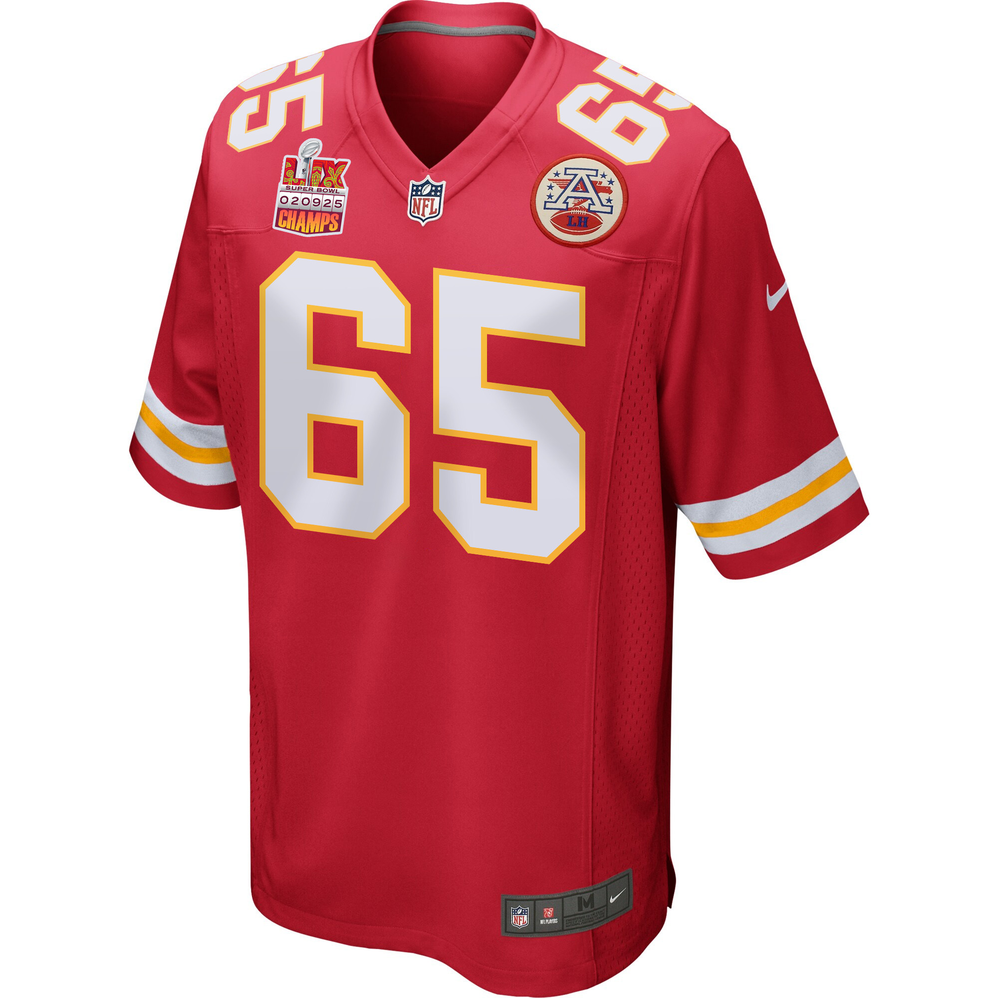 Trey Smith 65 Kansas City Chiefs Super Bowl LIX Champions Patch Game Men Jersey - Red JS9364 Saliibo - Image 3