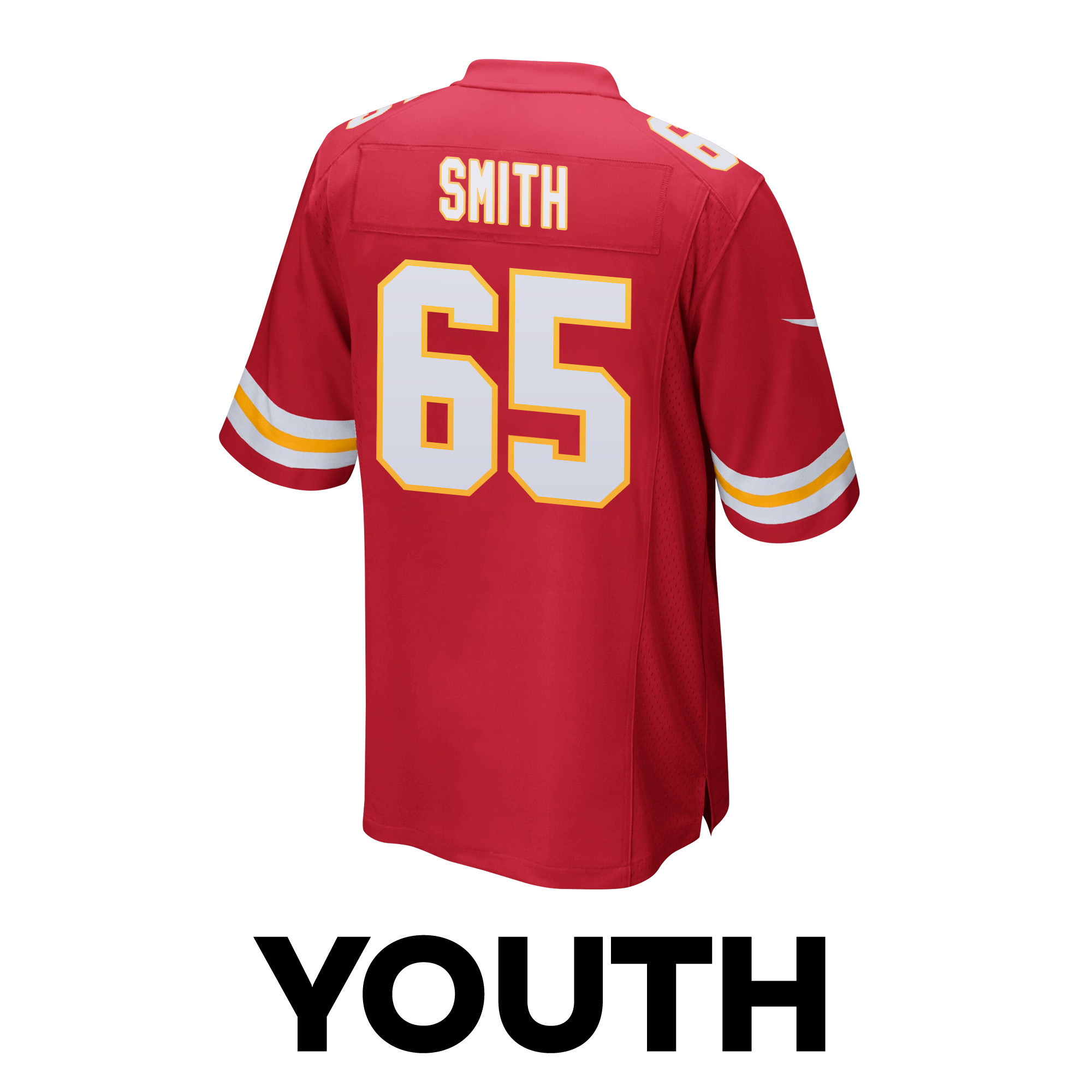 Trey Smith 65 Kansas City Chiefs Super Bowl LVIII Champions 4 Stars Patch Game YOUTH Jersey - Red JS6621 Saliibo - Image 3