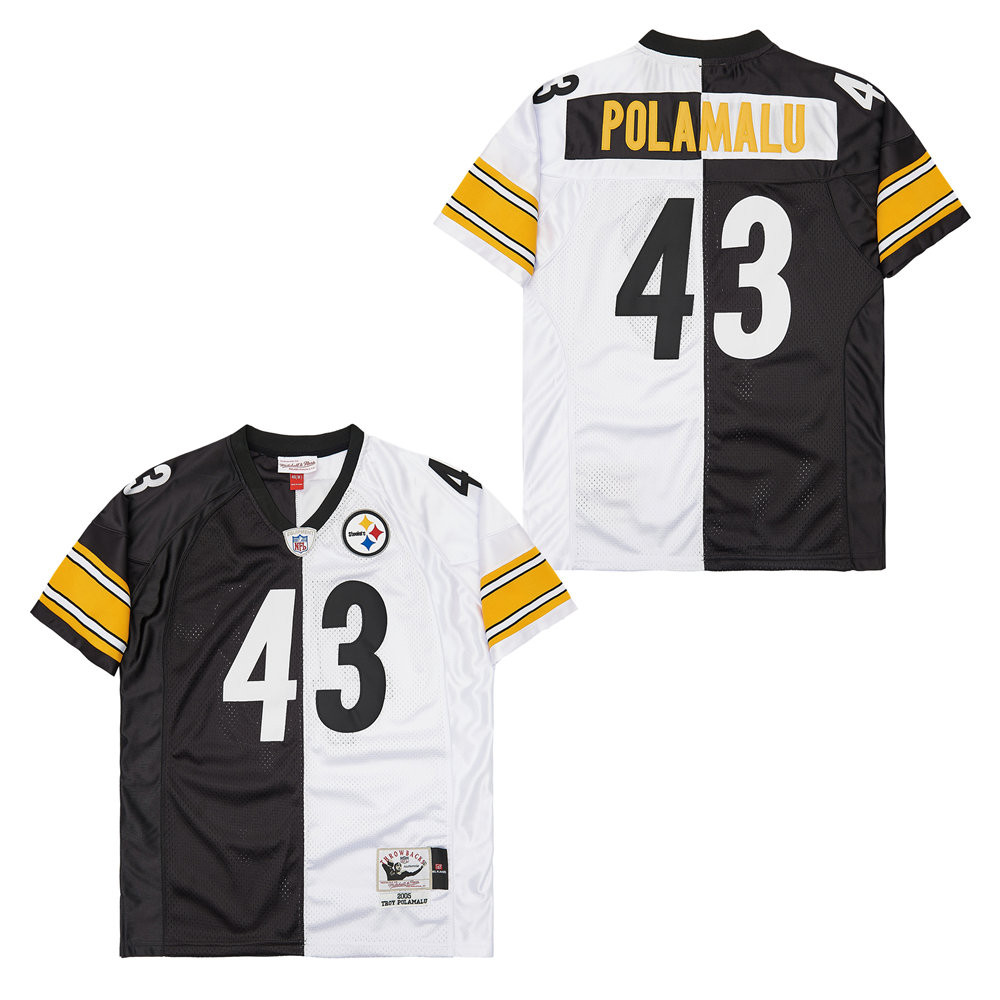 Troy Polamalu 43 Pittsburgh Steelers Two-Toned Retro Throwback Men Jersey - Black/White JS7156 Saliibo
