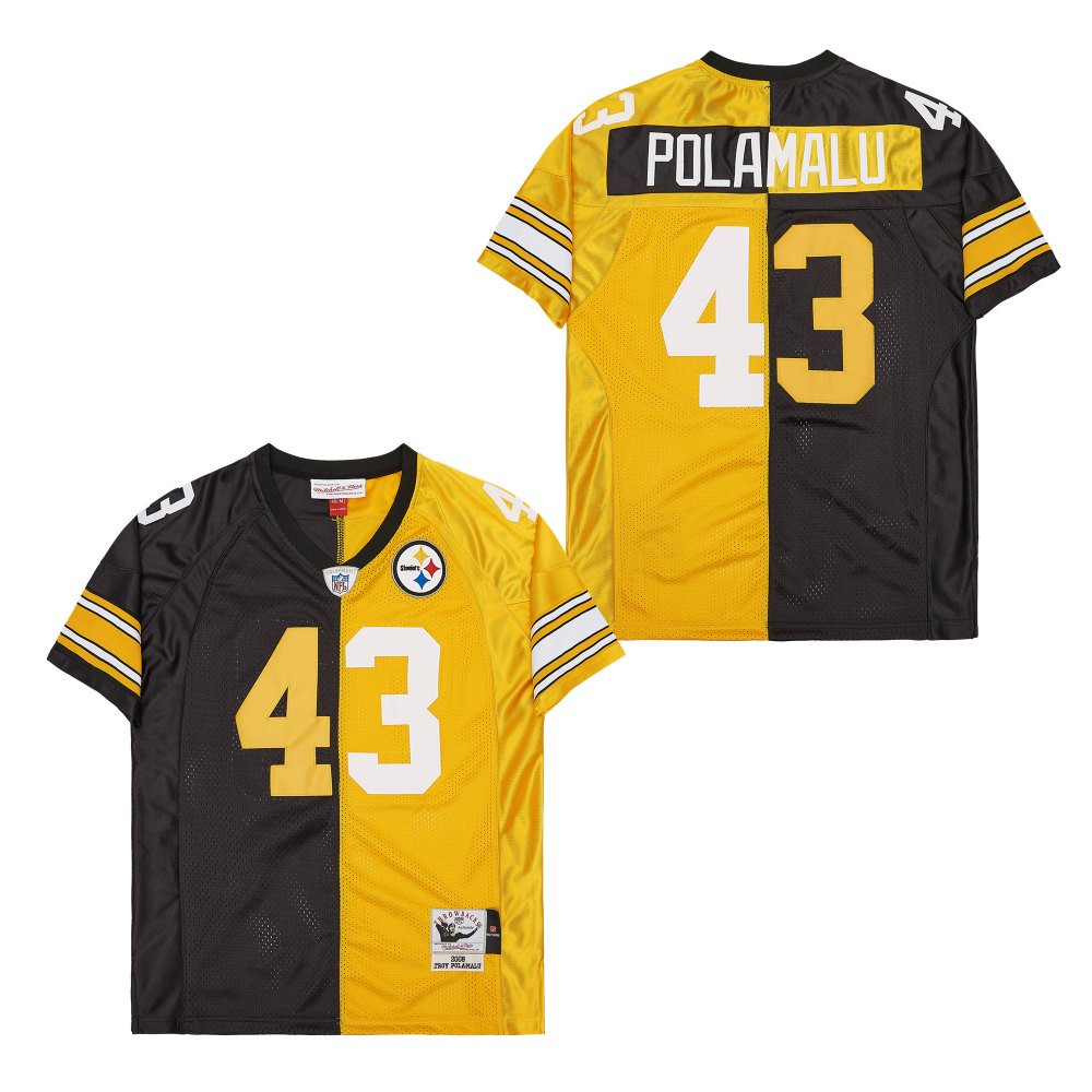Troy Polamalu 43 Pittsburgh Steelers Two-Toned Retro Throwback Men Jersey - Black/Yellow JS4229 Saliibo