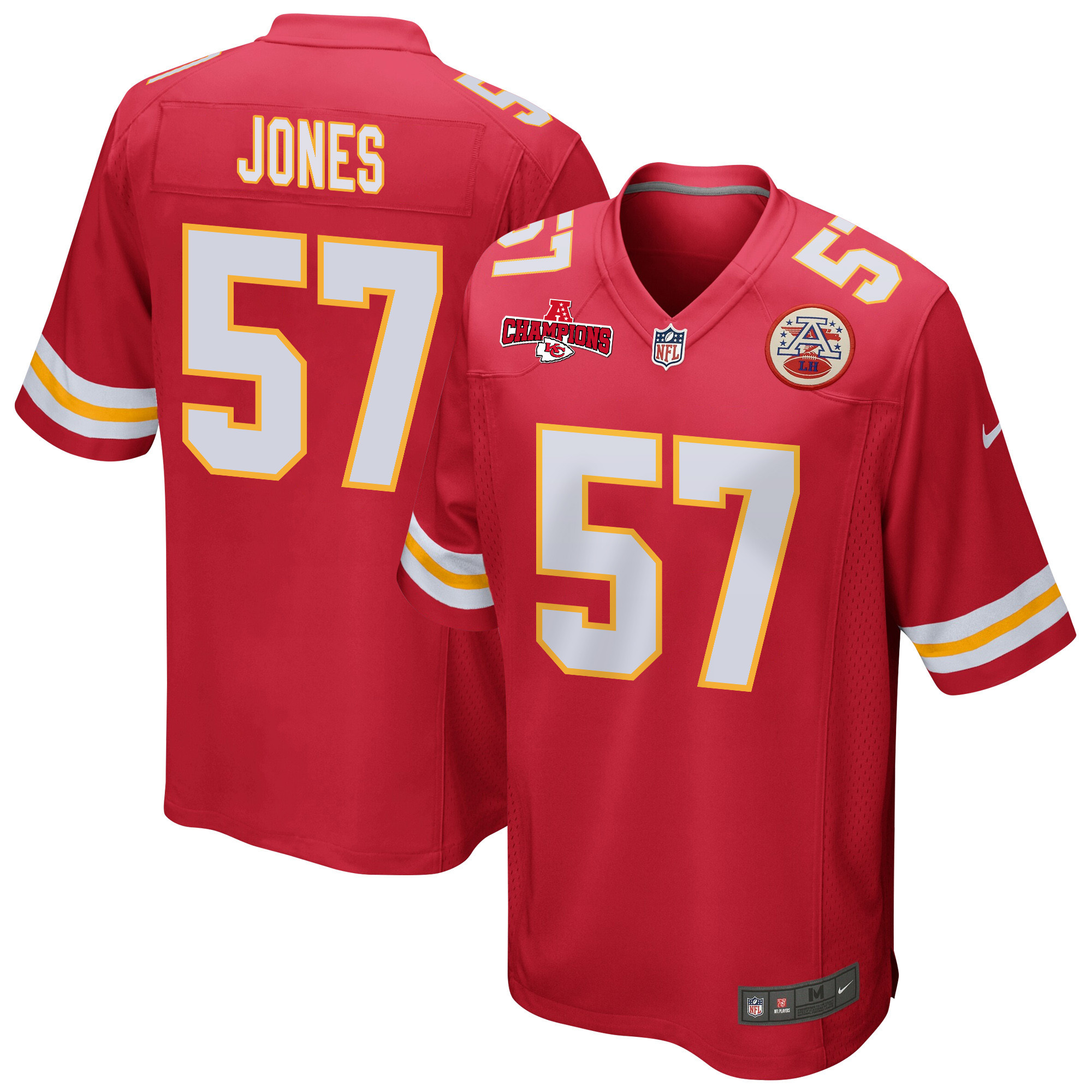 Truman Jones 57 Kansas City Chiefs AFC Champions Patch Game Men Jersey - Red JS7338 Saliibo