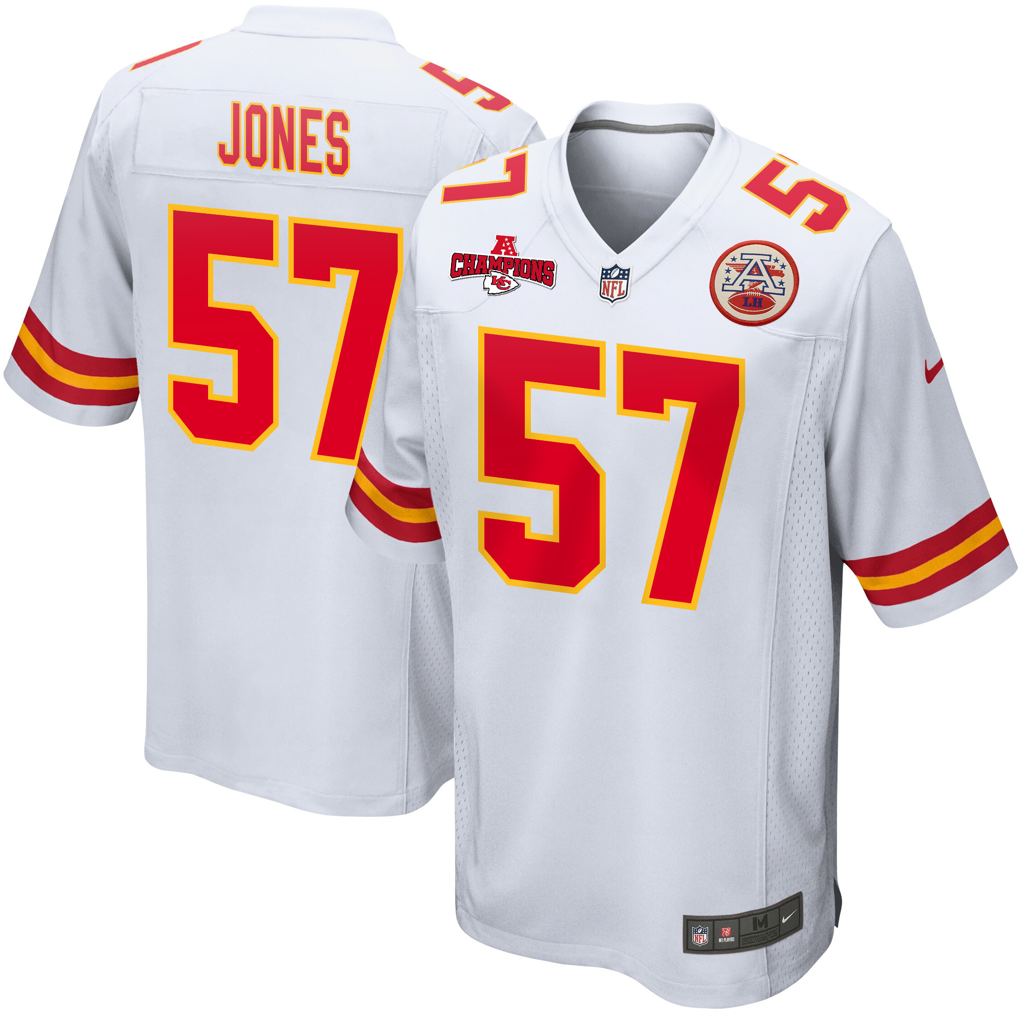 Truman Jones 57 Kansas City Chiefs AFC Champions Patch Game Men Jersey - White JS1817 Saliibo