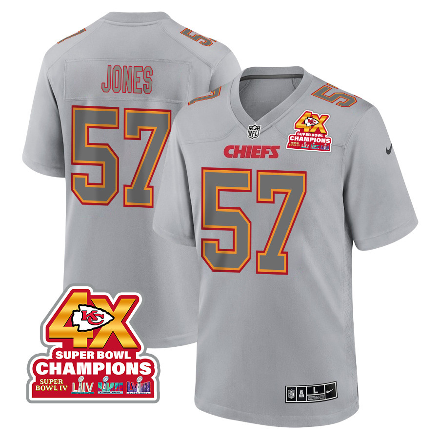Truman Jones 57 Kansas City Chiefs Super Bowl LVIII Champions 4X Atmosphere Fashion Game Men Jersey - Gray JS3291 Saliibo