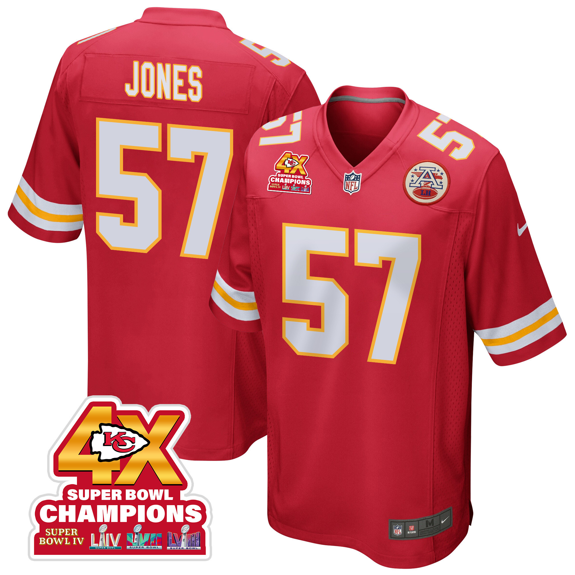 Truman Jones 57 Kansas City Chiefs Super Bowl LVIII Champions 4X Game Men Jersey - Red JS8810 Saliibo