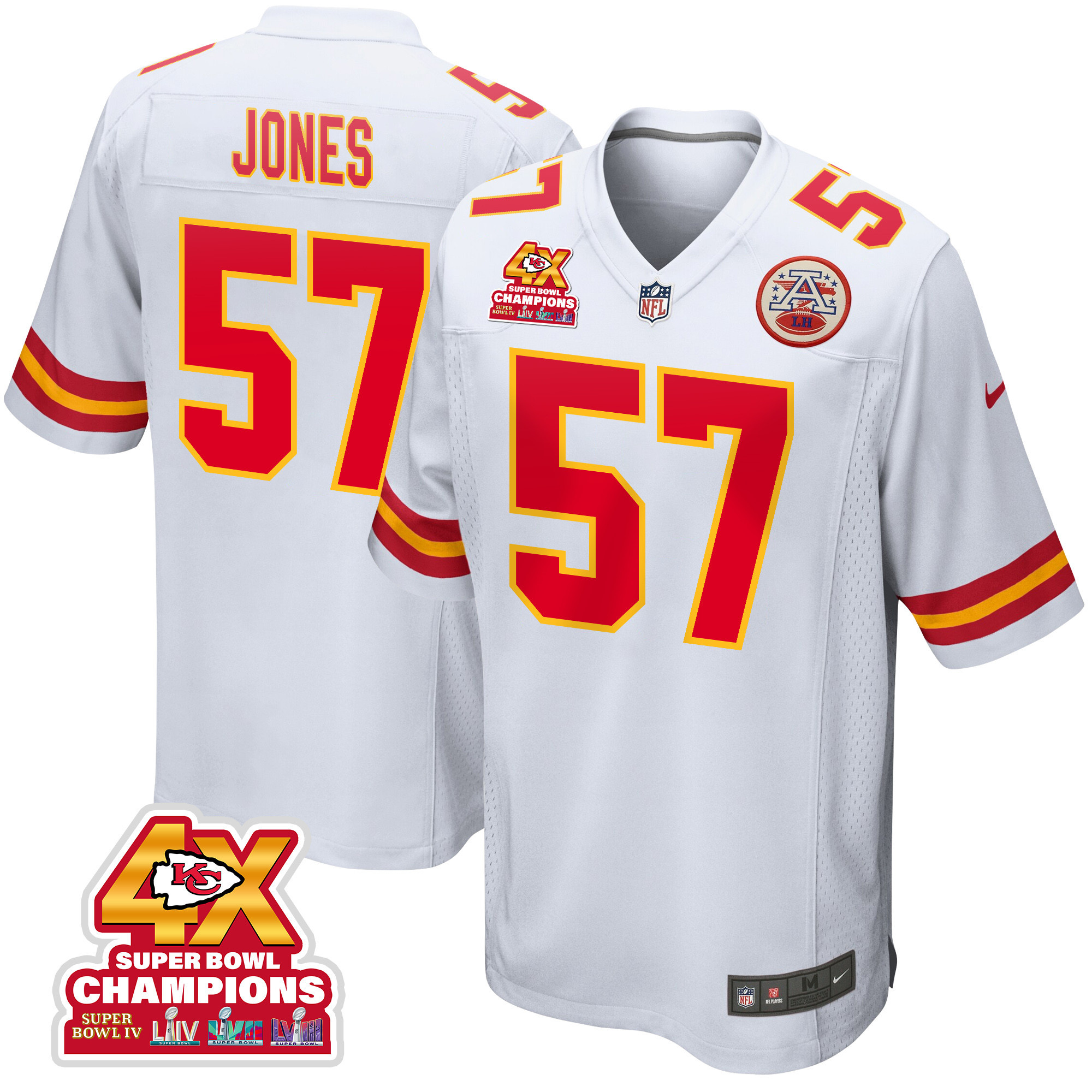 Truman Jones 57 Kansas City Chiefs Super Bowl LVIII Champions 4X Game Men Jersey - White JS5318 Saliibo
