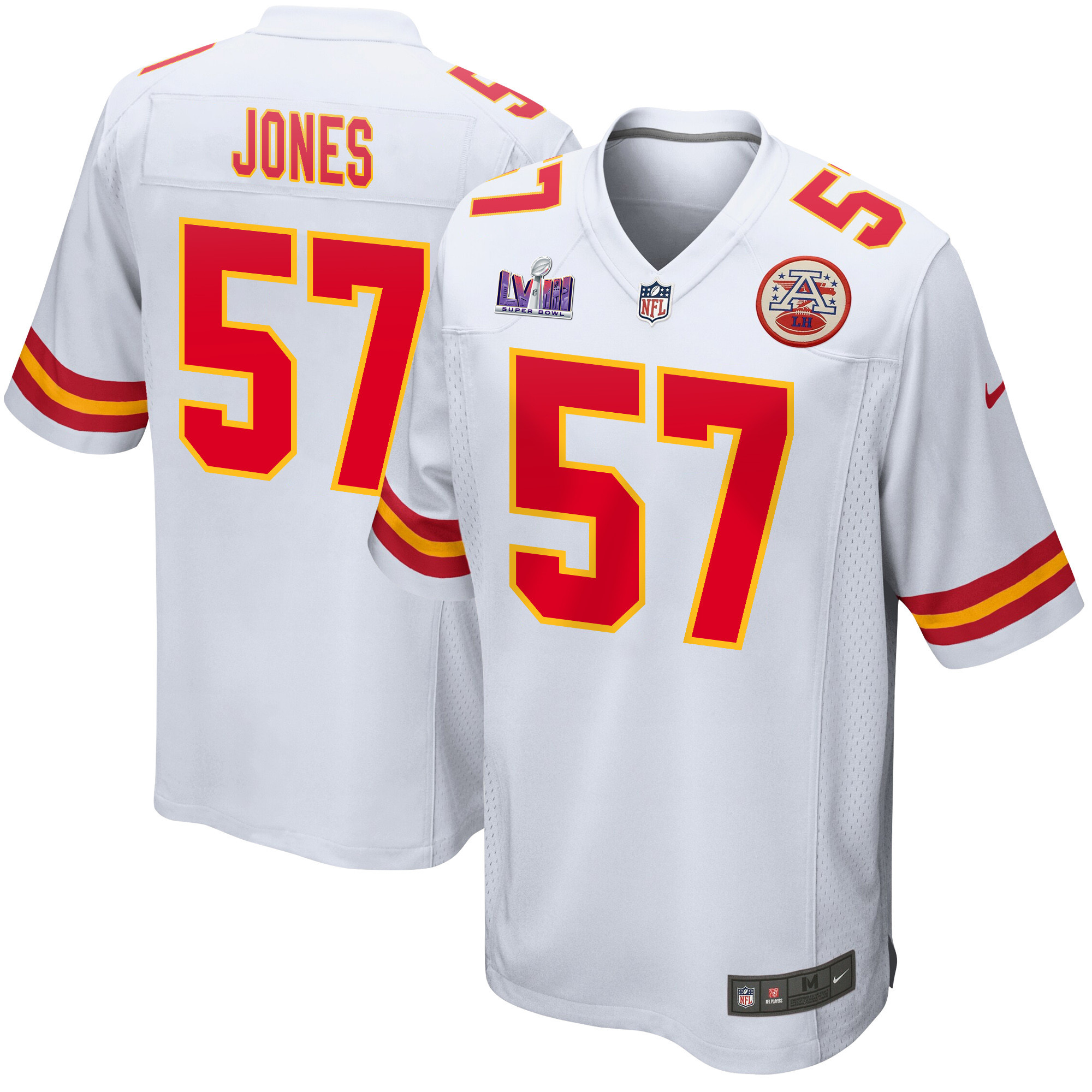 Truman Jones 57 Kansas City Chiefs Super Bowl LVIII Patch Game Men Jersey - White JS9053 Saliibo