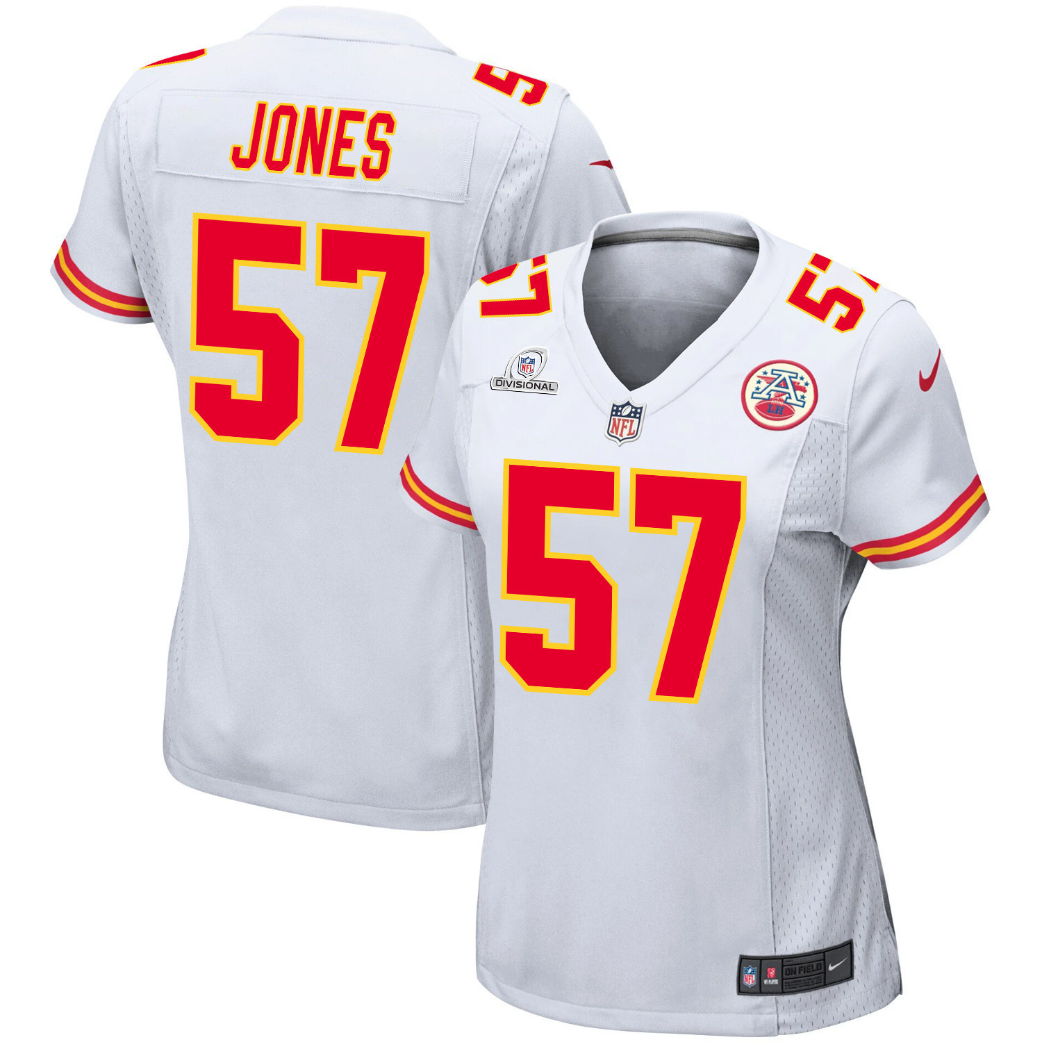 Truman Jones 57 Kansas City Chiefs Super Bowl LVIII Patch Game Women Jersey - White JS6568 Saliibo