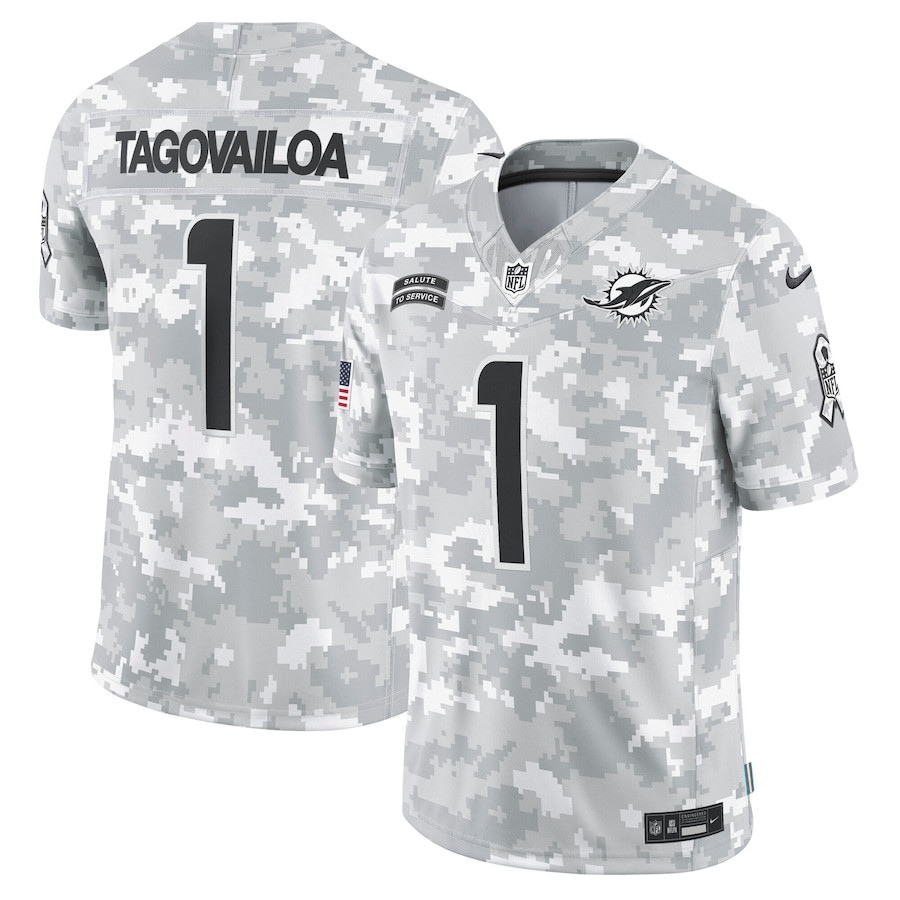 Tua Tagovailoa 1 Miami Dolphins 2024 Salute to Service Limited Men Jersey - Arctic Camo JS2452 Saliibo