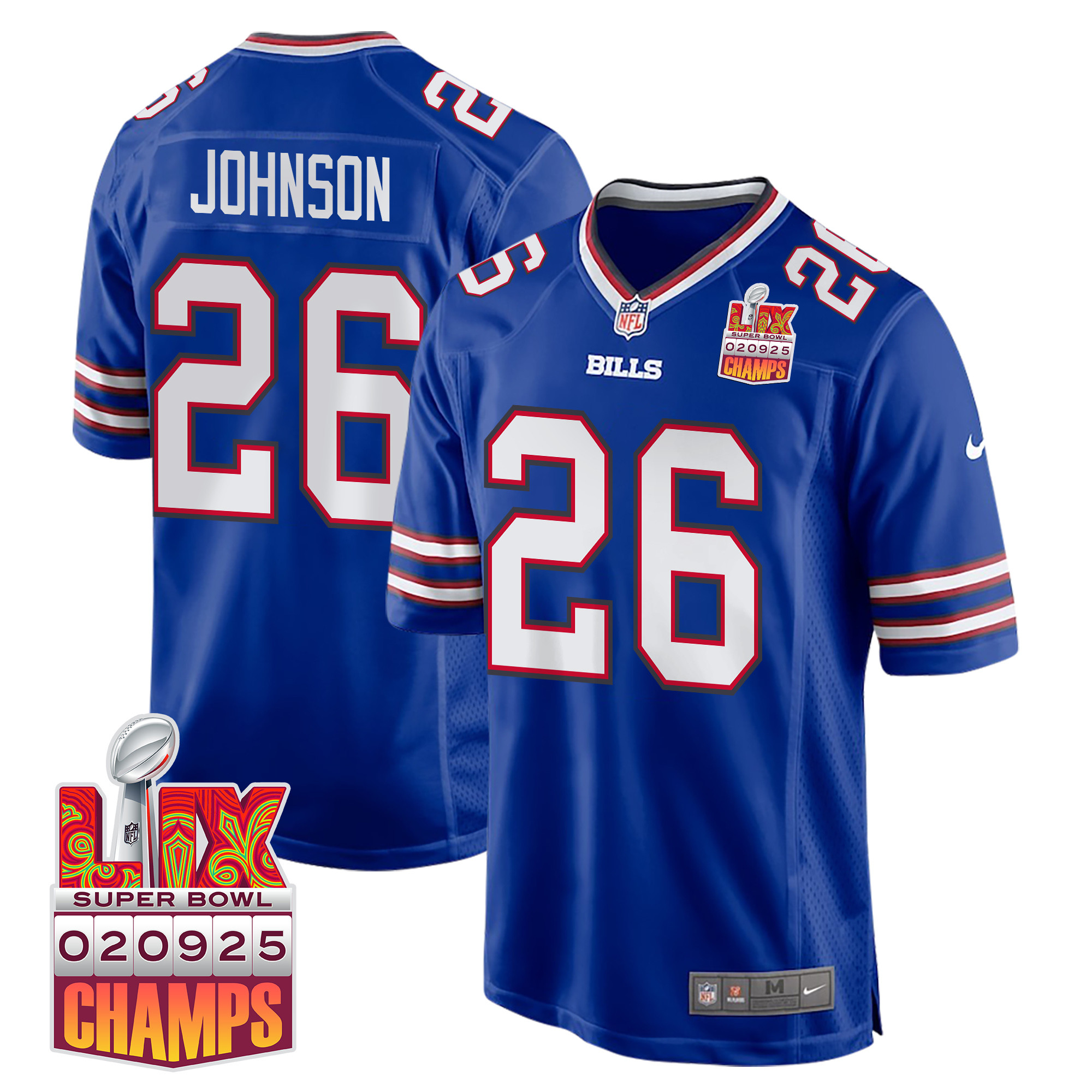 Ty Johnson 26 Buffalo Bills Super Bowl LIX Champions Patch Game Men Jersey - Royal JS4218 Saliibo