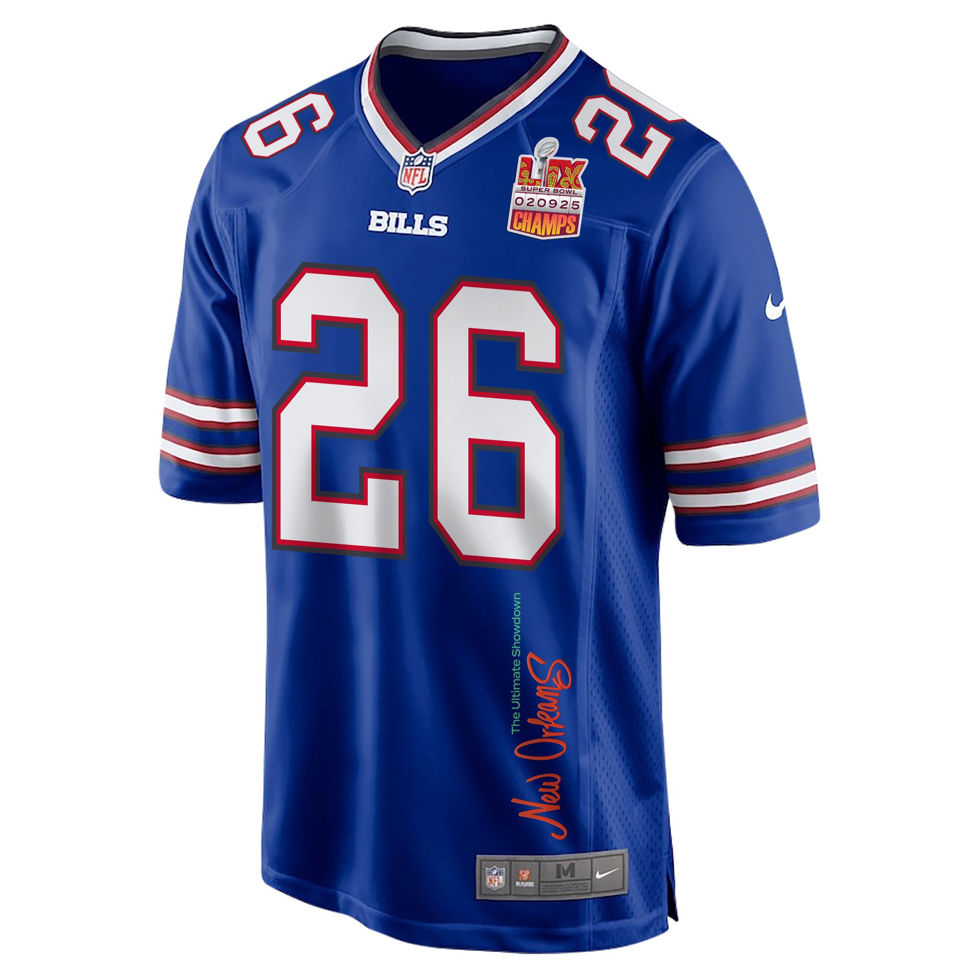 Ty Johnson 26 Buffalo Bills Super Bowl LIX Champions Patch 'New Orleans - The Ultimate Showdown' EMBROIDERED Game Men Jersey - Royal JS6537 Saliibo - Image 3