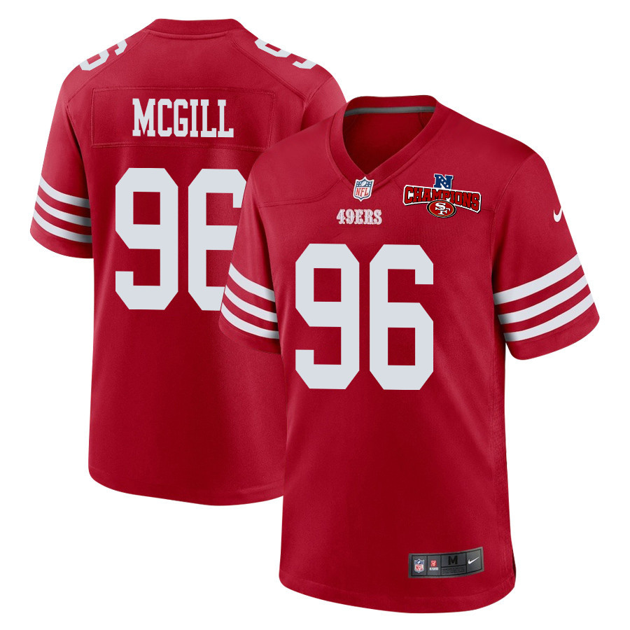 T.Y. McGill 96 San Francisco 49ers NFC Champions Patch Game Men Jersey - Scarlet JS5963 Saliibo