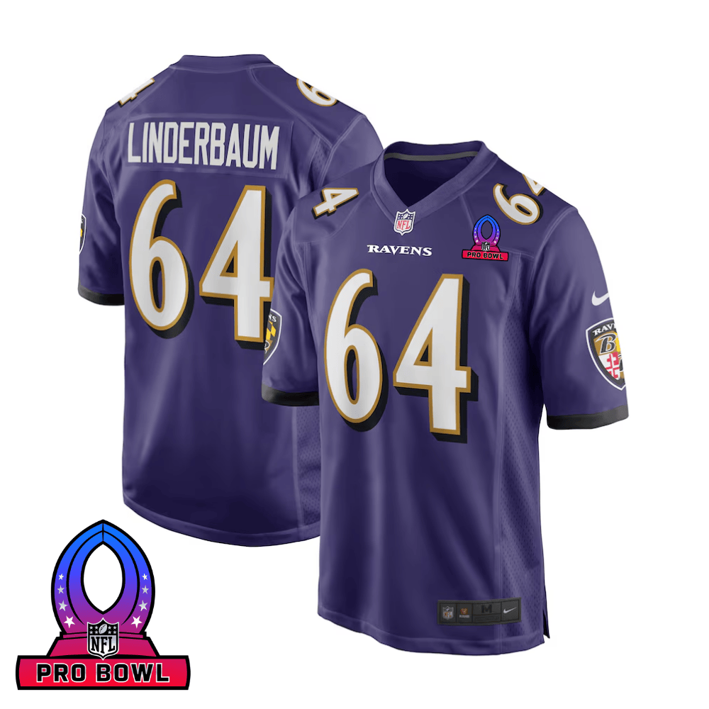 Tyler Linderbaum 64 Baltimore Ravens 2025 Pro Bowl Patch Game Men Jersey - Purple JS2745 Saliibo