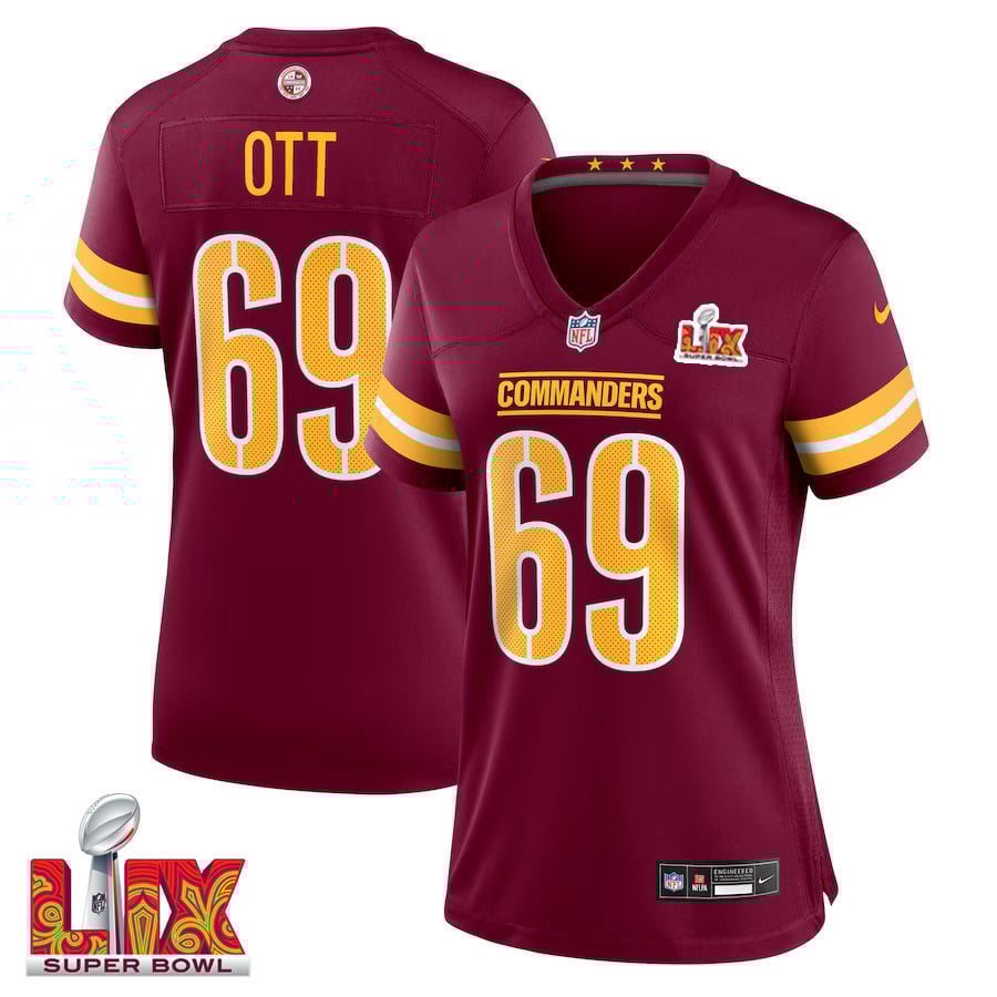 Tyler Ott #69 Washington Commanders Super Bowl LIX Women's Jersey - Burgundy JS2674 Saliibo