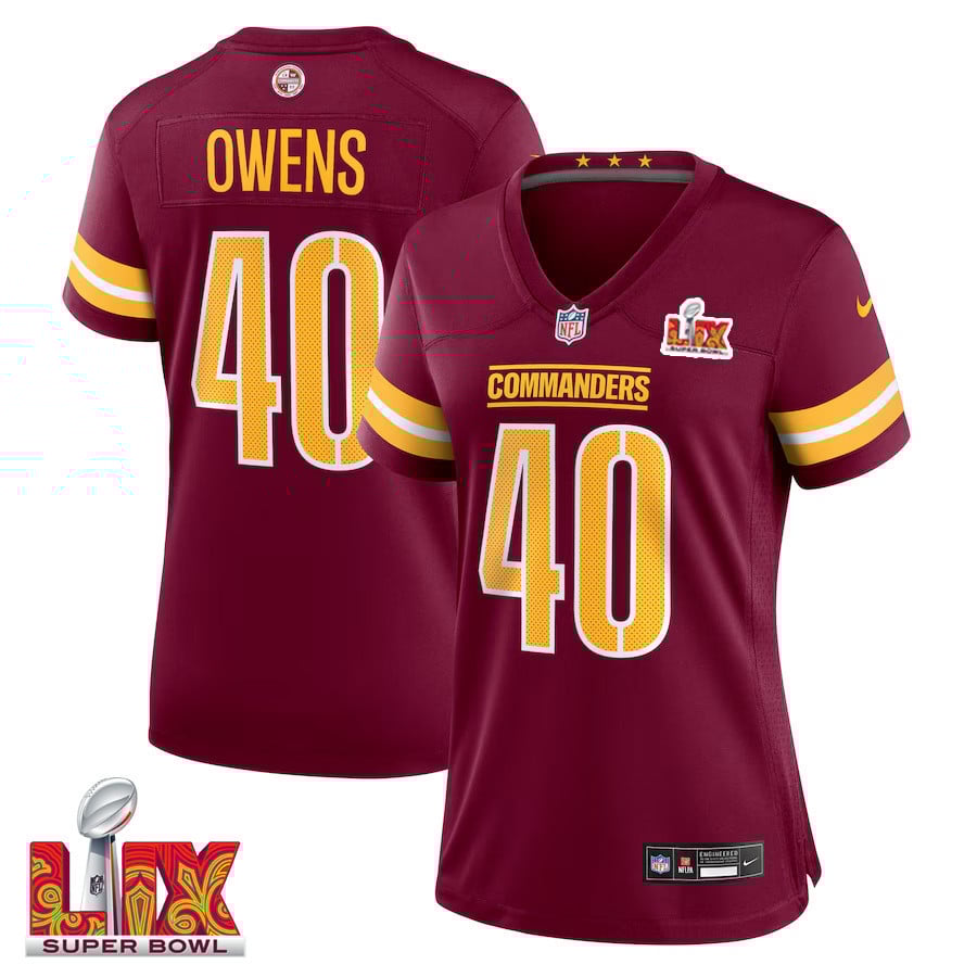 Tyler Owens #40 Washington Commanders Super Bowl LIX Women's Jersey - Burgundy JS6205 Saliibo