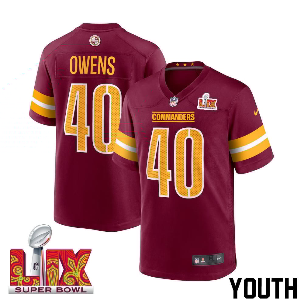 Tyler Owens #40 Washington Commanders Super Bowl LIX Youth Jersey - Burgundy JS2331 Saliibo