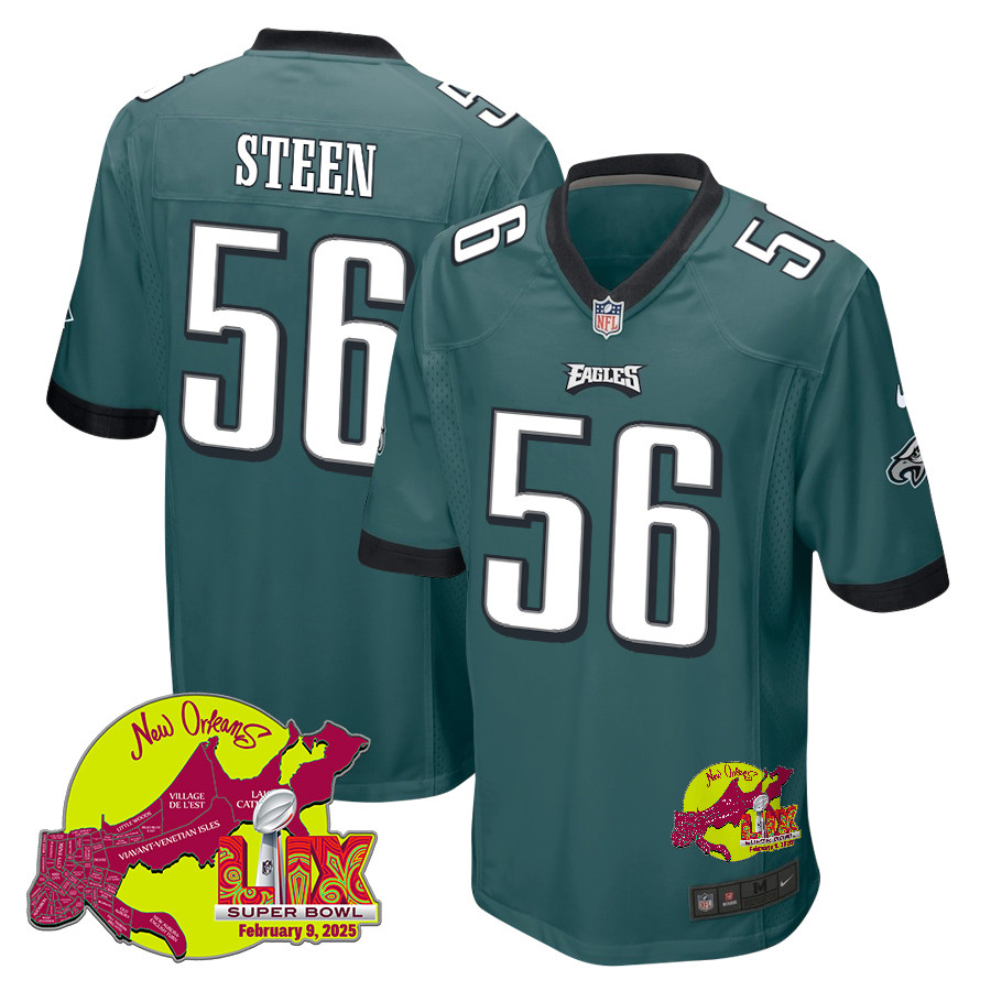 Tyler Steen 56 Philadelphia Eagles Super Bowl LIX New Orleans Patch Game Men Jersey - Midnight Green JS3128 Saliibo