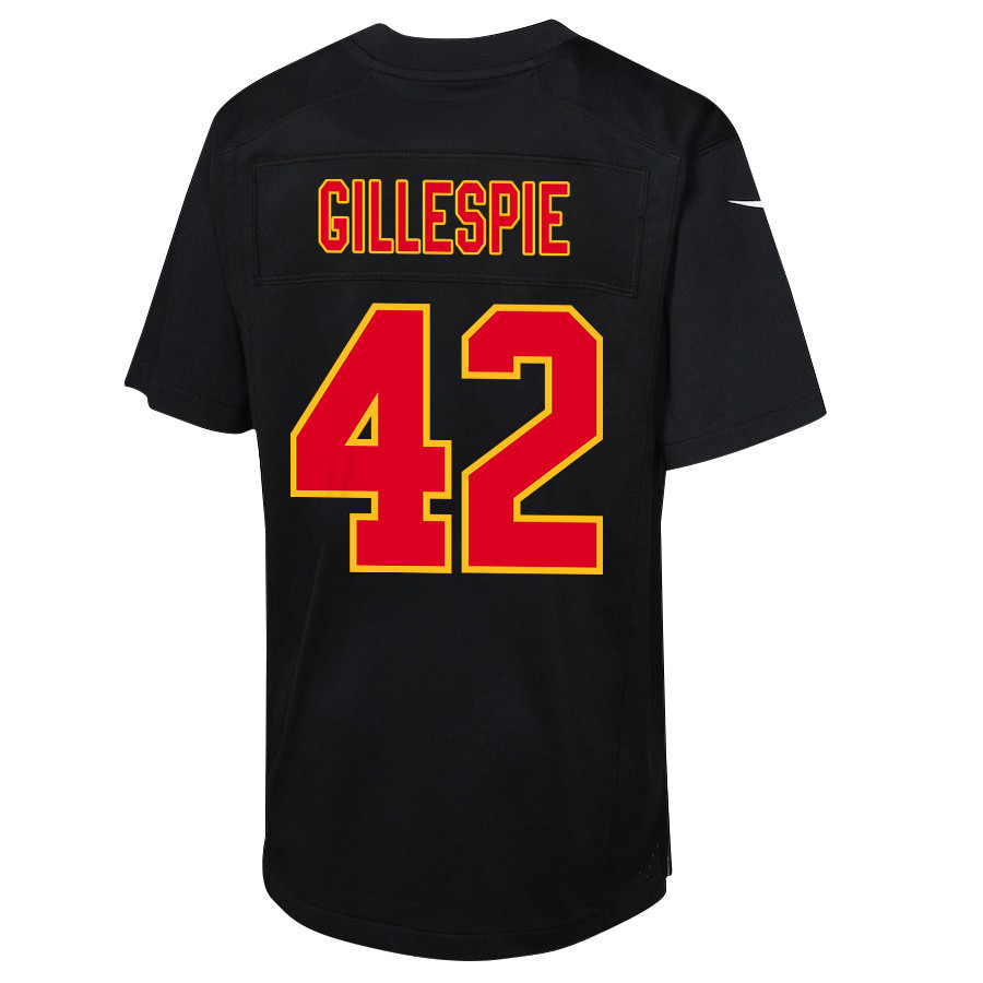 Tyree Gillespie 42 Kansas City Chiefs Super Bowl LVIII Champions 4 Stars Patch Fashion Game YOUTH Jersey - Carbon Black JS9216 Saliibo - Image 3