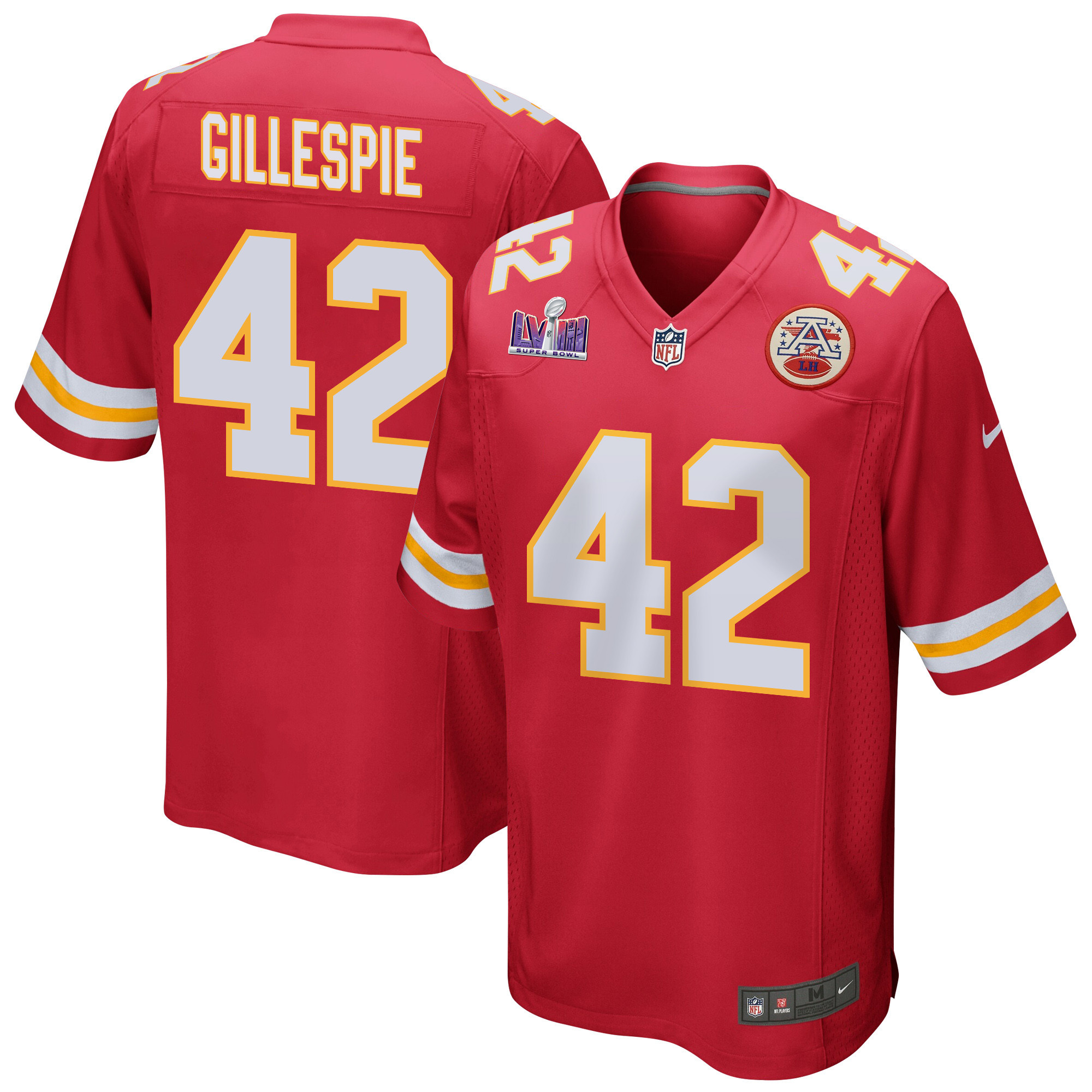 Tyree Gillespie 42 Kansas City Chiefs Super Bowl LVIII Patch Game Men Jersey - Red JS4965 Saliibo