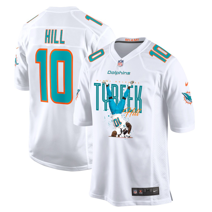 Tyreek Hill 10 Miami Dolphins Celebrating Game Men Jersey - White JS1538 Saliibo