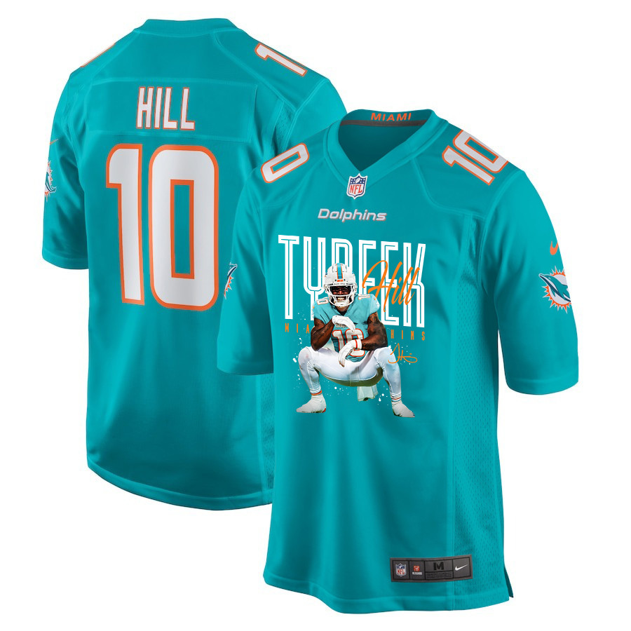 Tyreek Hill 10 Miami Dolphins Cheetah Celebration Game Men Jersey - Aqua JS7470 Saliibo