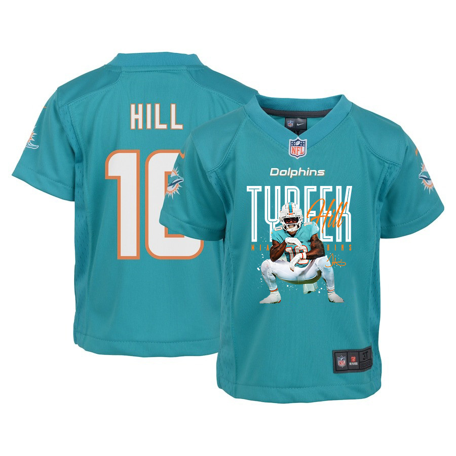 Tyreek Hill 10 Miami Dolphins Cheetah Celebration Game YOUTH Jersey - Aqua JS1656 Saliibo