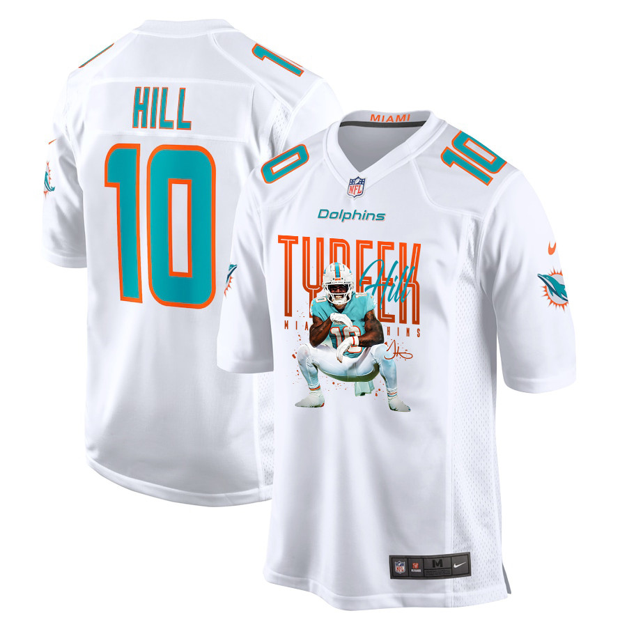 Tyreek Hill 10 Miami Dolphins Cheetah Celebration Game YOUTH Jersey - White JS1496 Saliibo