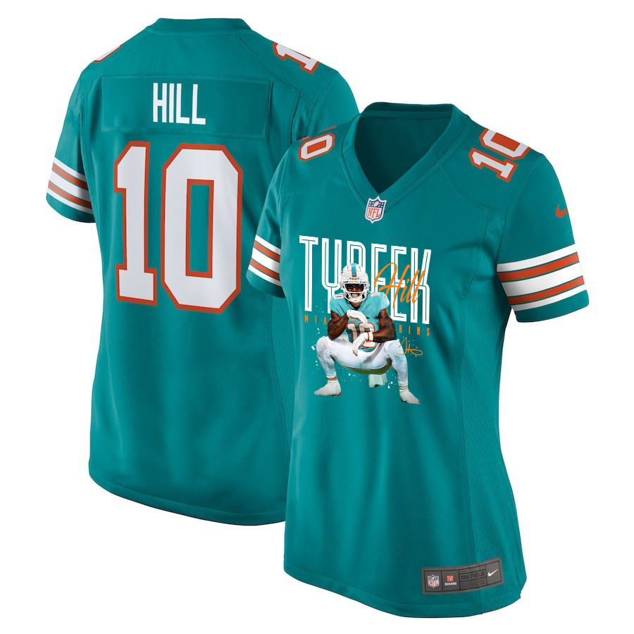 Tyreek Hill 10 Miami Dolphins Cheetah Celebration Women Alternate Game Jersey - Aqua JS2883 Saliibo