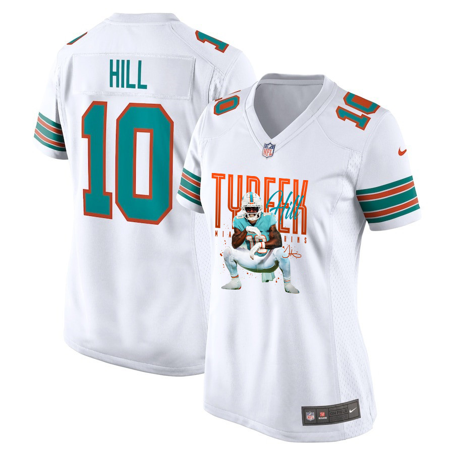 Tyreek Hill 10 Miami Dolphins Cheetah Celebration Women Alternate Game Jersey - White JS7945 Saliibo