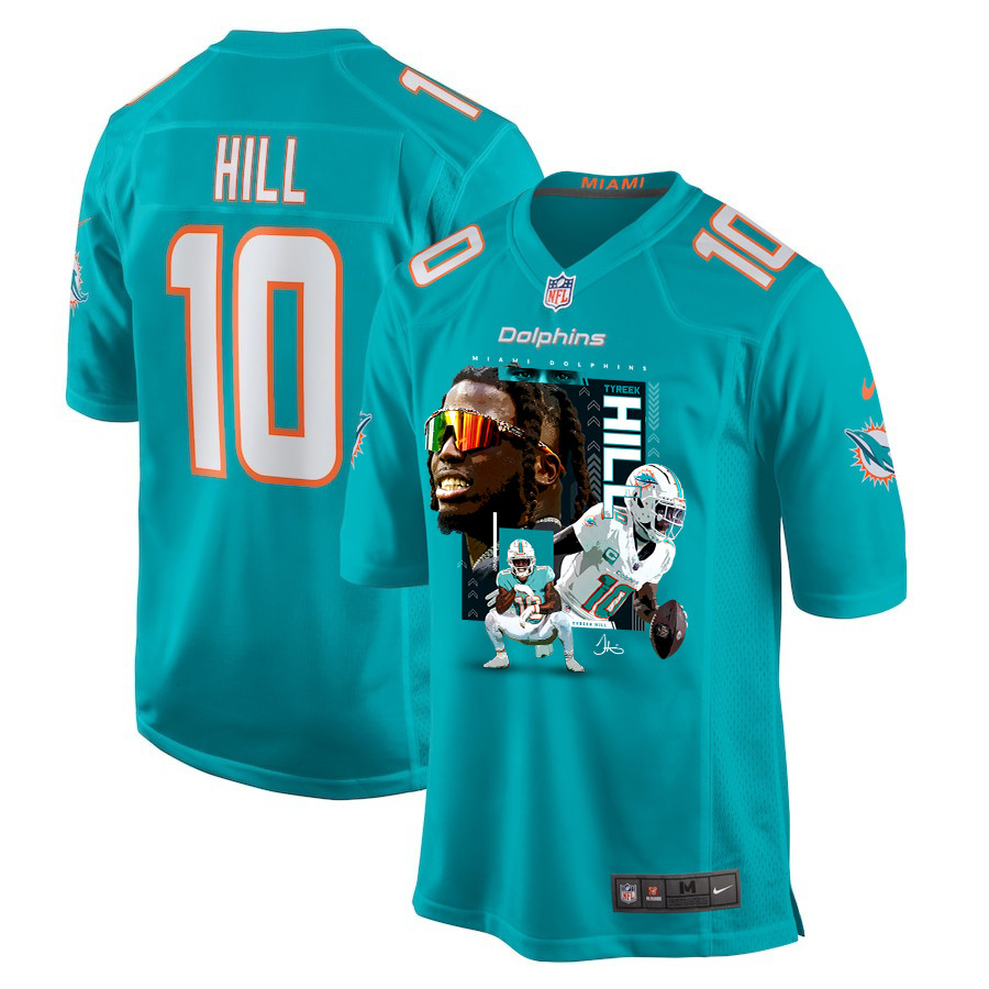Tyreek Hill 10 Miami Dolphins Run Cheetah Run Game Men Jersey - Aqua JS7011 Saliibo