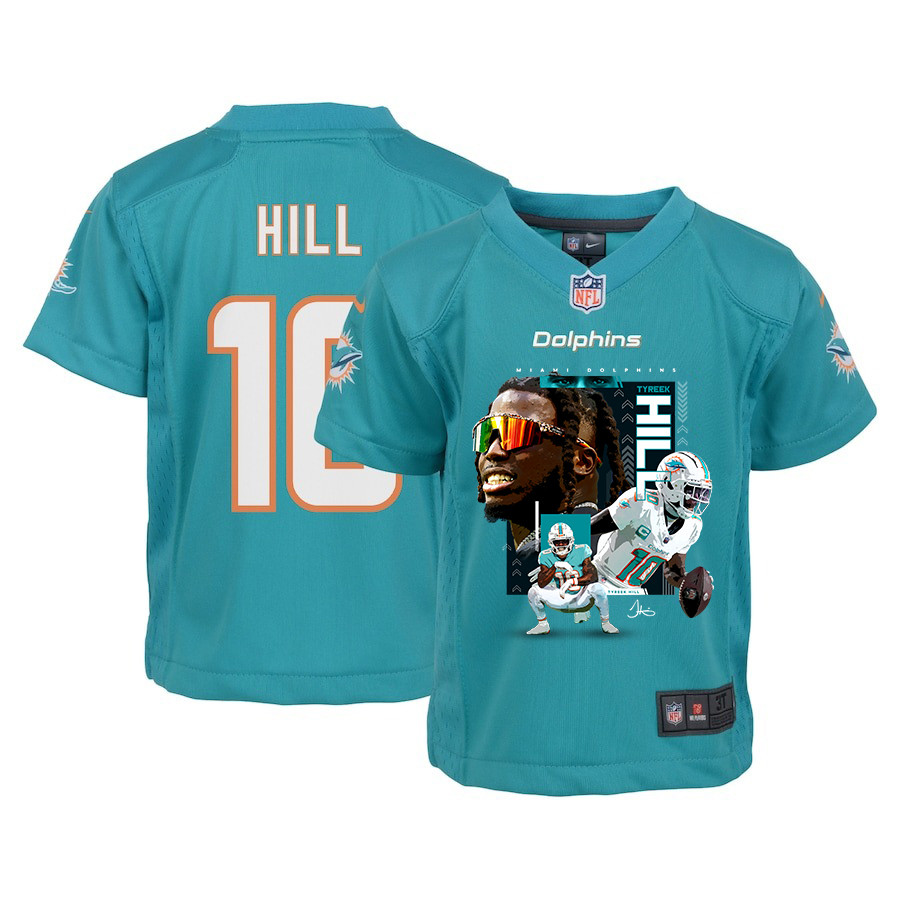 Tyreek Hill 10 Miami Dolphins Run Cheetah Run Game YOUTH Jersey - Aqua JS8442 Saliibo