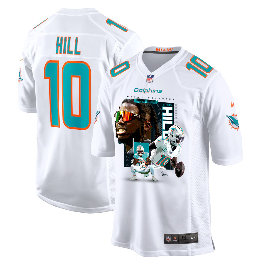 Tyreek Hill 10 Miami Dolphins Run Cheetah Run Game YOUTH Jersey - White JS7661 Saliibo