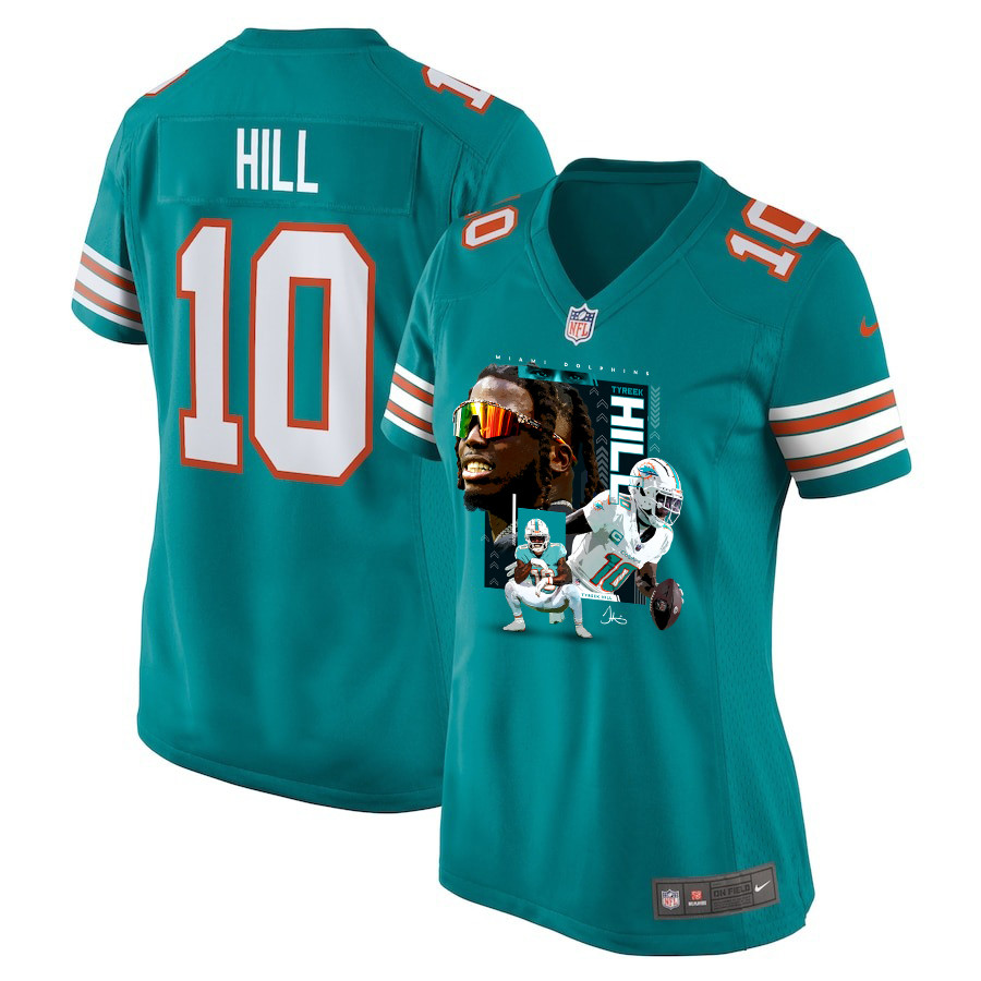 Tyreek Hill 10 Miami Dolphins Run Cheetah Run Women Alternate Game Jersey - Aqua JS1922 Saliibo