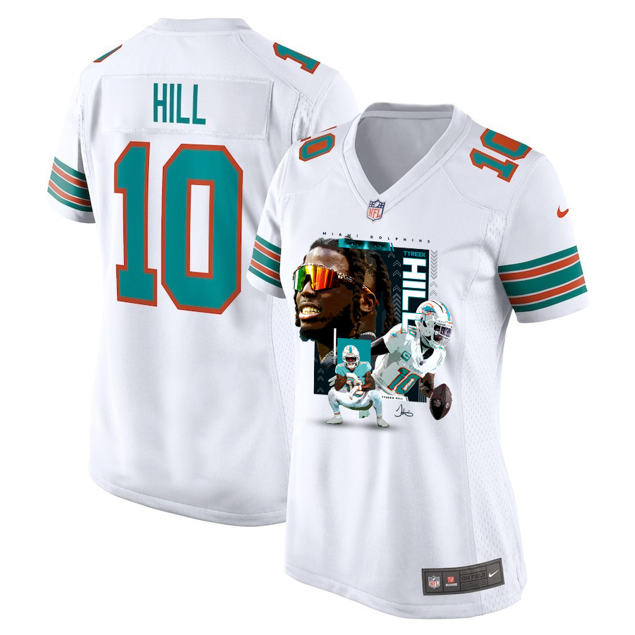 Tyreek Hill 10 Miami Dolphins Run Cheetah Run Women Alternate Game Jersey - White JS4790 Saliibo