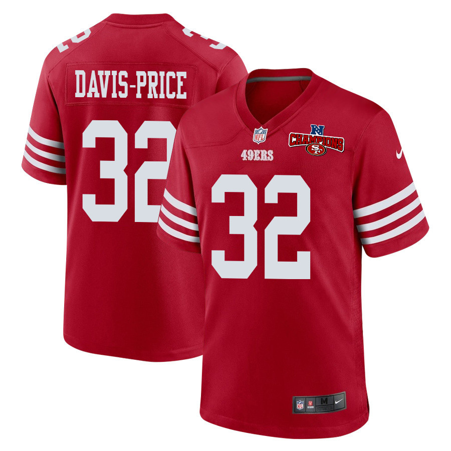 Tyrion Davis-Price 32 San Francisco 49ers NFC Champions Patch Game Men Jersey - Scarlet JS2576 Saliibo