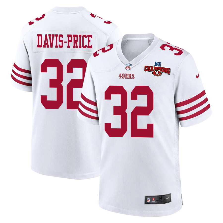 Tyrion Davis-Price 32 San Francisco 49ers NFC Champions Patch Game Men Jersey - White JS6347 Saliibo