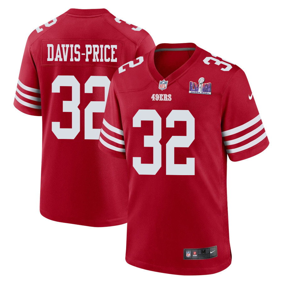 Tyrion Davis-Price 32 San Francisco 49ers Super Bowl LVIII Patch Game Men Jersey - Scarlet JS8243 Saliibo
