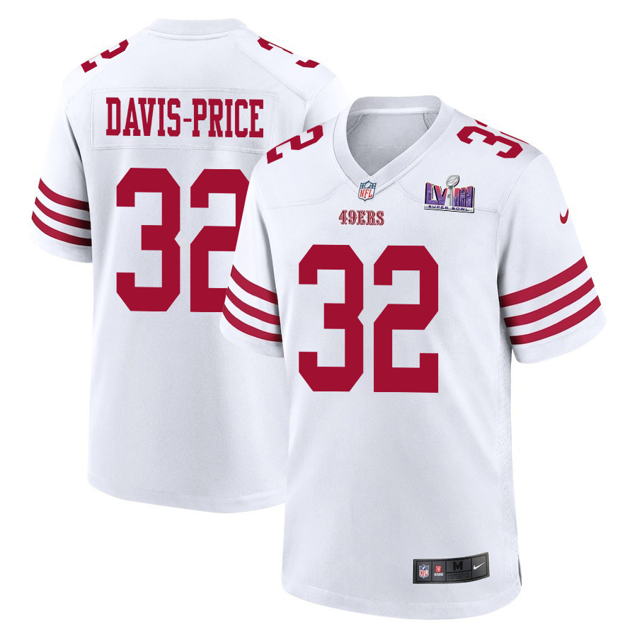 Tyrion Davis-Price 32 San Francisco 49ers Super Bowl LVIII Patch Game Men Jersey - White JS2156 Saliibo