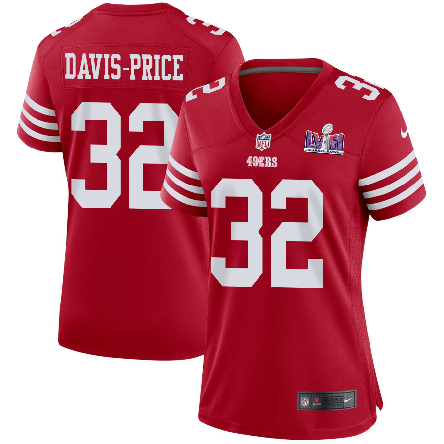 Tyrion Davis-Price 32 San Francisco 49ers Super Bowl LVIII Patch Game Women Jersey - Scarlet JS6161 Saliibo