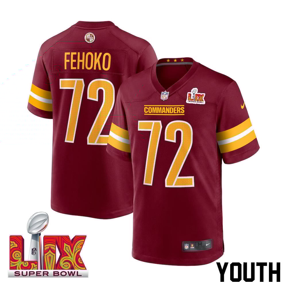 Viliami Fehoko Jr. #72 Washington Commanders Super Bowl LIX Youth Jersey - Burgundy JS9860 Saliibo