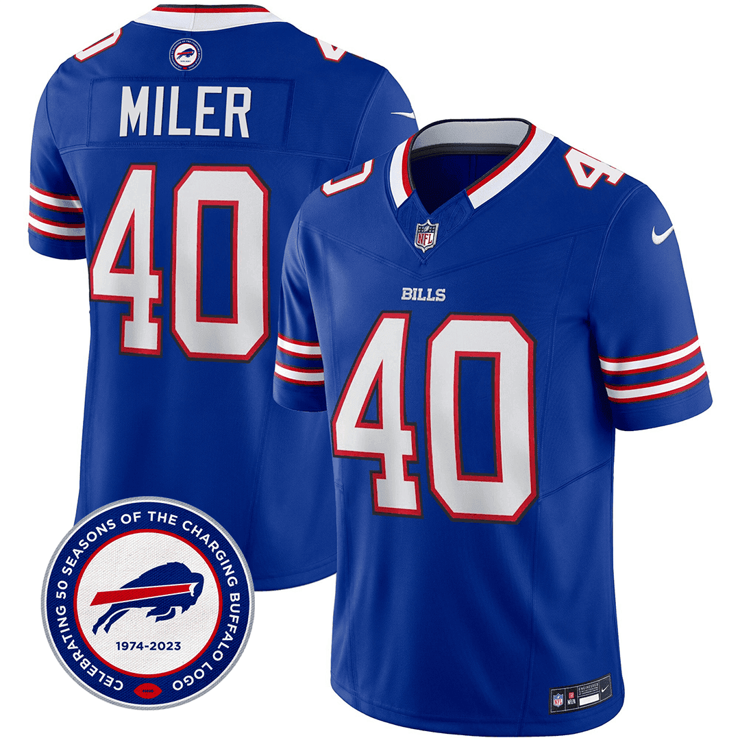 Von Miller 40 Buffalo Bills 50th Charging Logo Patch Game Men Jersey - Royal JS3257 Saliibo