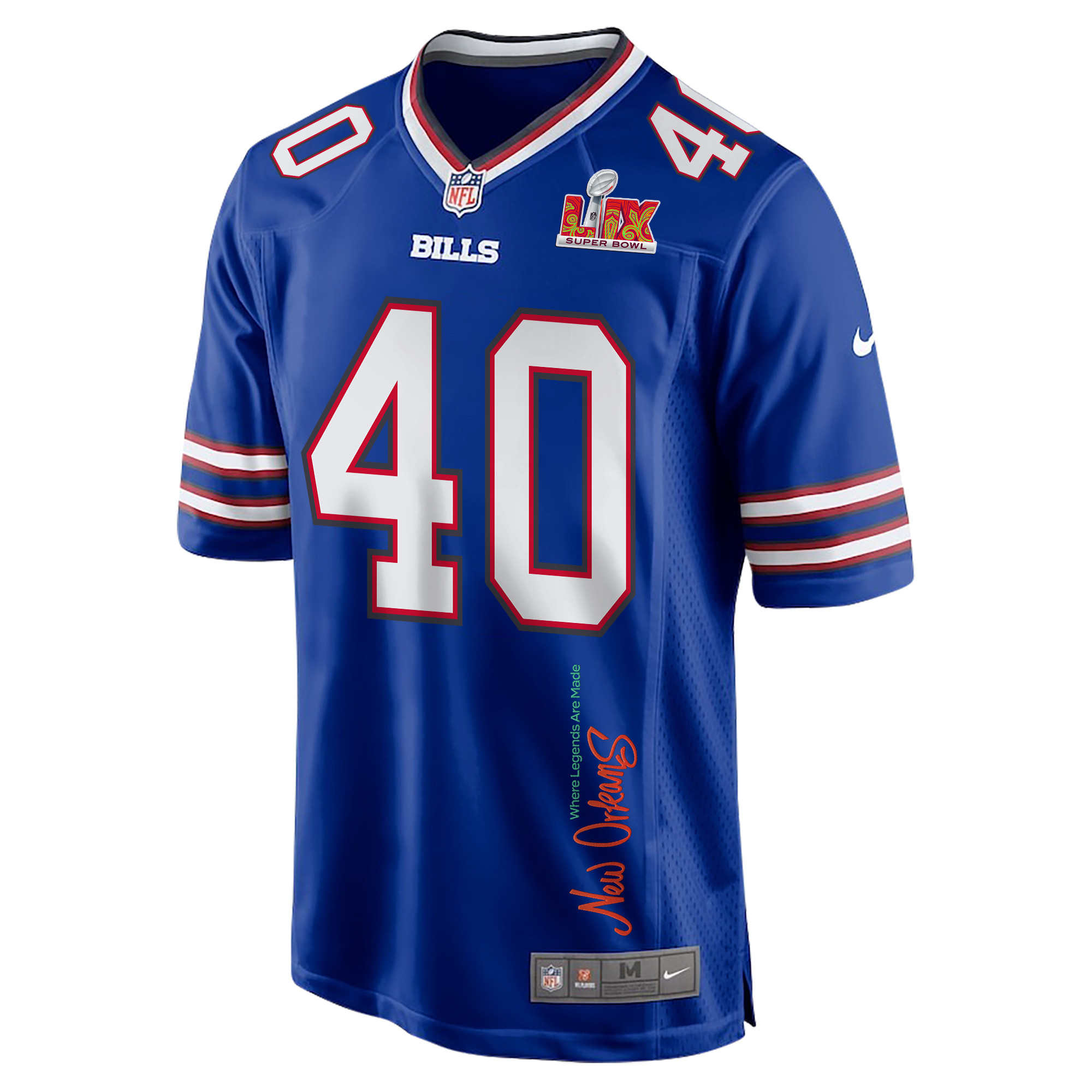 Von Miller 40 Buffalo Bills Super Bowl LIX 'New Orleans - Where Legends Are Made' EMBROIDERED Game Men Jersey - Royal JS5391 Saliibo - Image 3