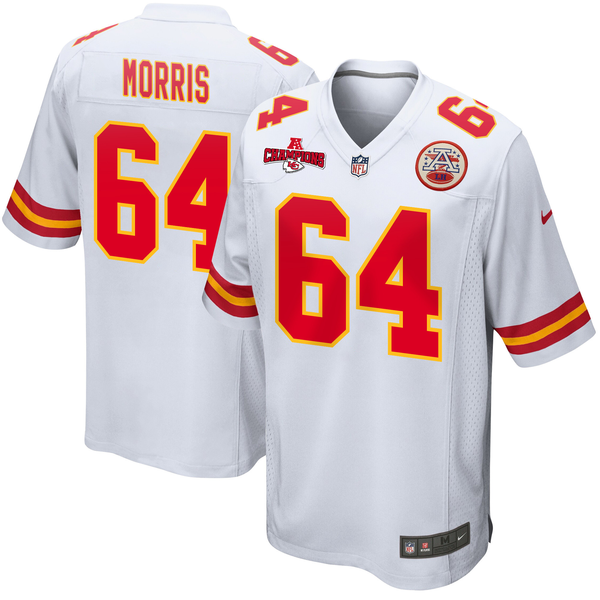 Wanya Morris 64 Kansas City Chiefs AFC Champions Patch Game Men Jersey - White JS4258 Saliibo